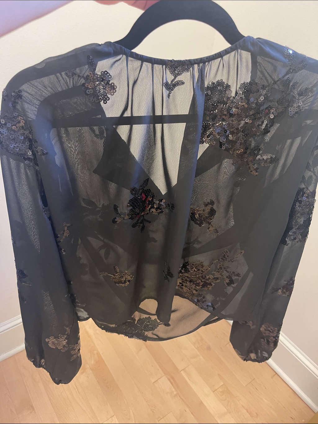 Generation Love Black Sheer Sequin Floral Blouse